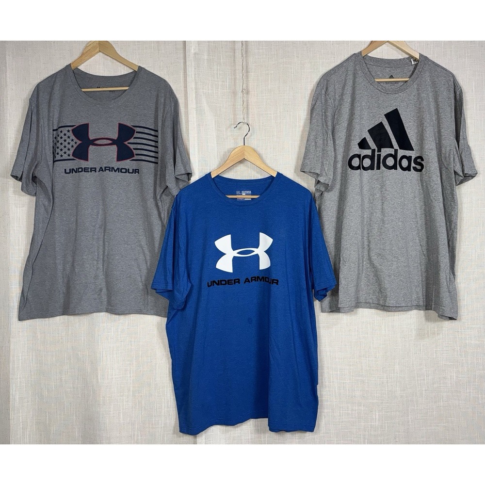 Under Armour UA‎ Adidas Men's XXL 2XL T-Shirts Shirts LOT of 3 Gray Blue
